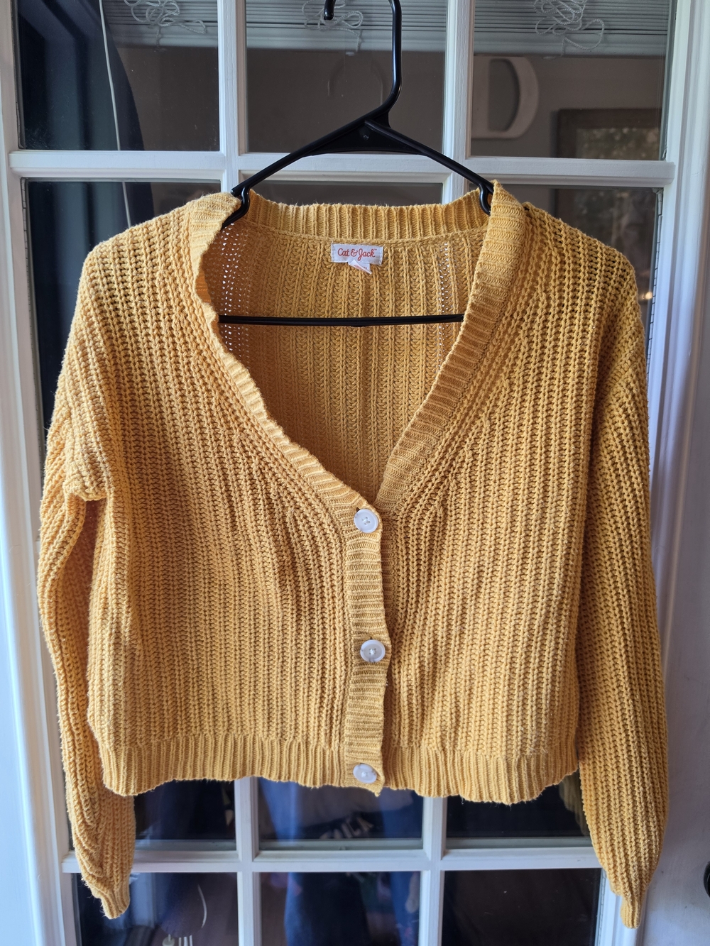 Cat & Jack Mustard Yellow V-Neck Button Front Women's Sweater